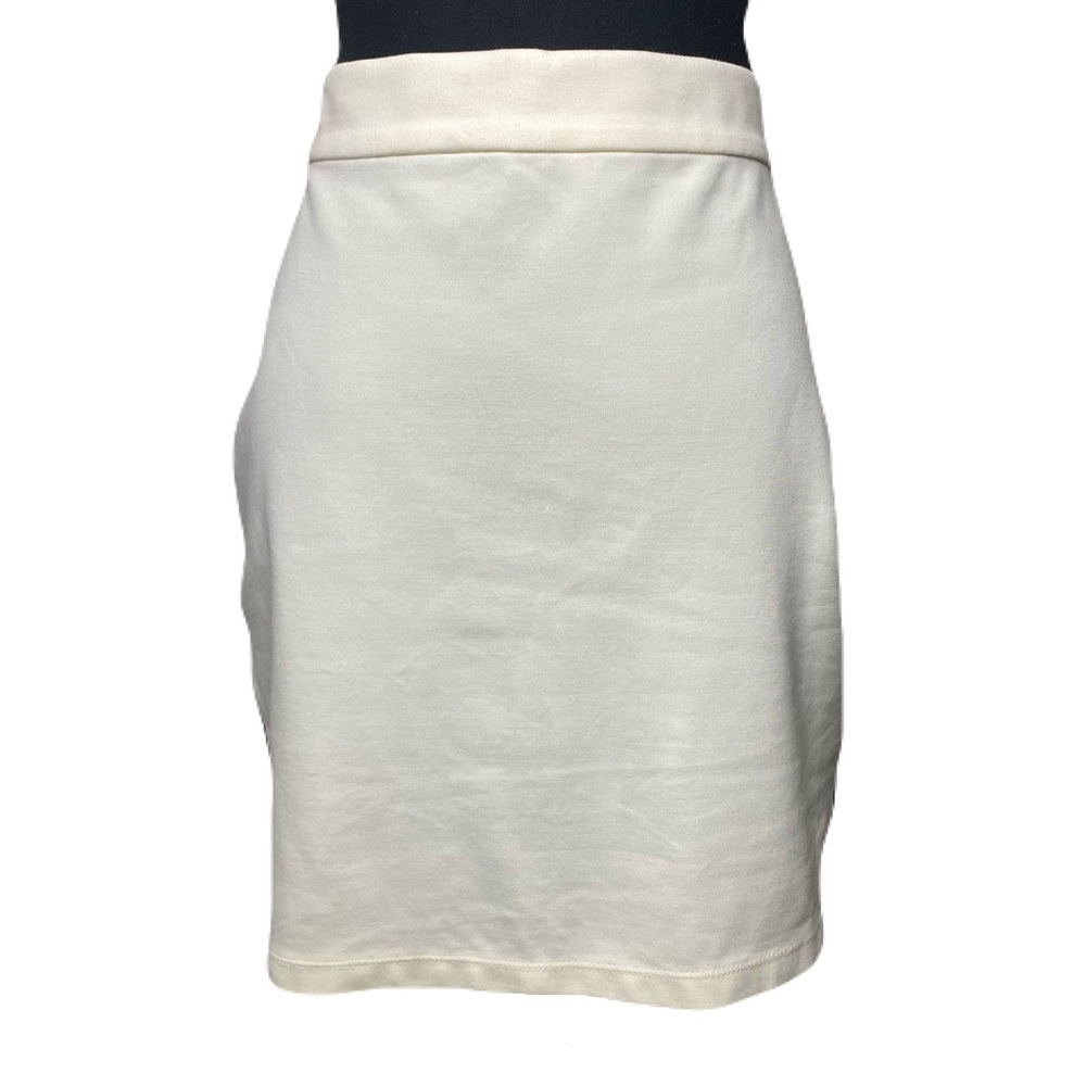 Bebe Elegant Cream Bodycon Skirt Black Mesh Side‎ Stripes Women’s Large